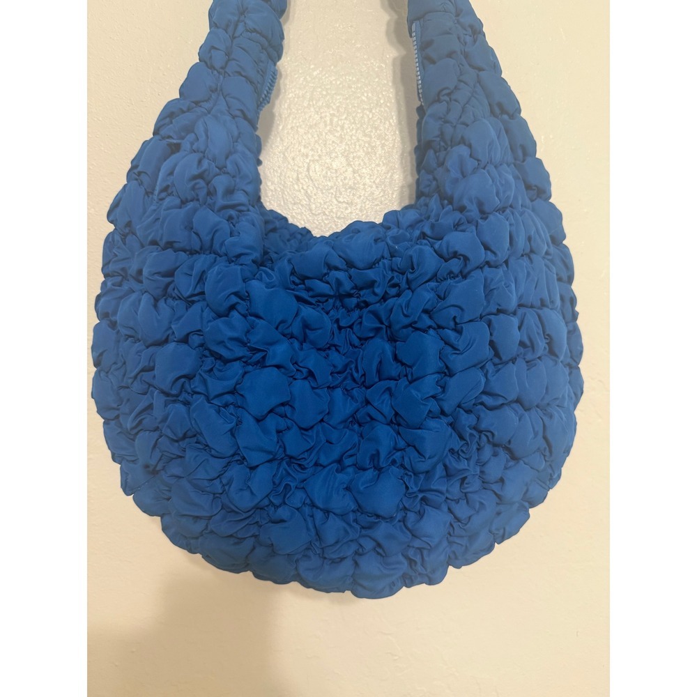 COS Quilted Smocked Shoulder Bag Cobalt Blue Popcorn Texture Puffy Hobo 09164608
